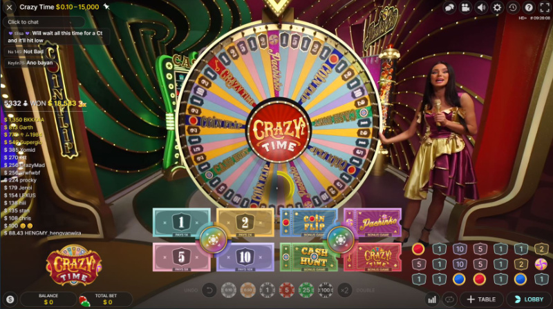 Screenshot of the Crazy Time Wheel at Stake Casino