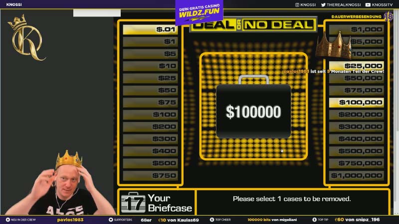 German Twitch Streamer Knossi playing Deal or No Deal Live