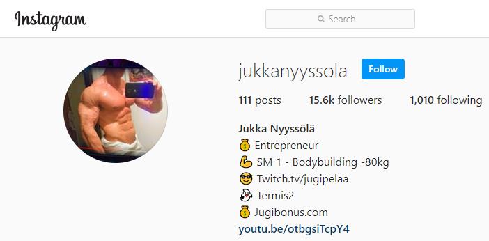 ©instagram.com/jukkanyyssola | The Instagram follower at Jugi Pelaa's account are constantly growing.