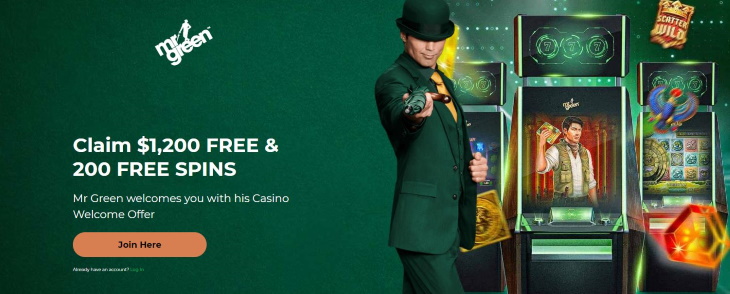 At Mr Green new players can claim a $1,200 bonus + 200 free spins