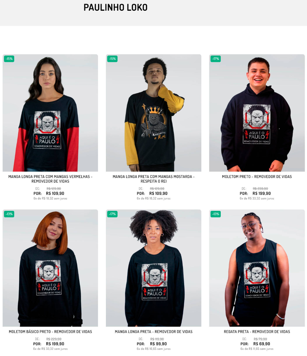 ©www.lolja.com.br/paulinho-loko - Merch products, like hoodies and t-shirts, on Lolja