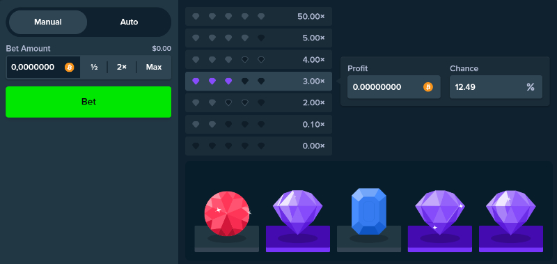The 3 purple gems on the bottom fill in the row with a 3x payout.