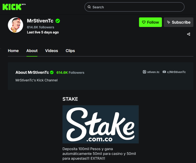 On Kick Stiven invites his many followers and fans to enjoy an exclusive Stake bonus promo he's secured for them.