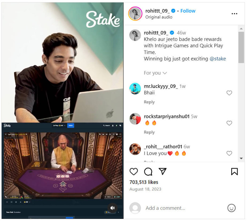 ©instagram.com/rohittt_09_/ In this video, you can watch Rohit playing the  live casino at Stake, and winning.