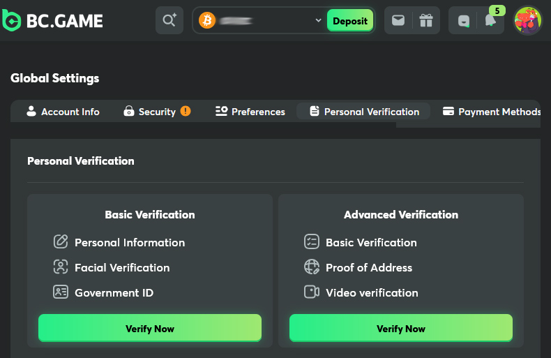 You can find the options for account verification under "Global Settings".