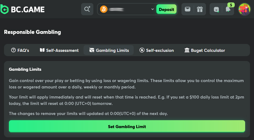 BC Game Gambling Limits