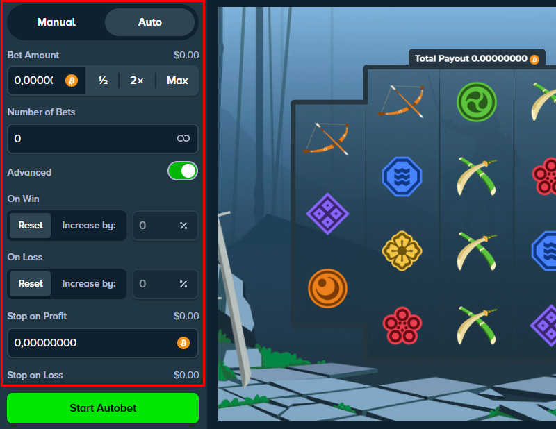 The game opens on 'Manual'. You'll need to open the 'Auto' tab to see your autoplay options.