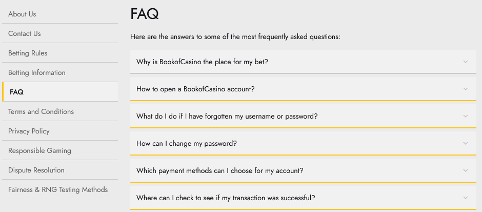 The FAQ section is not a well of information with a small assortment of questions.