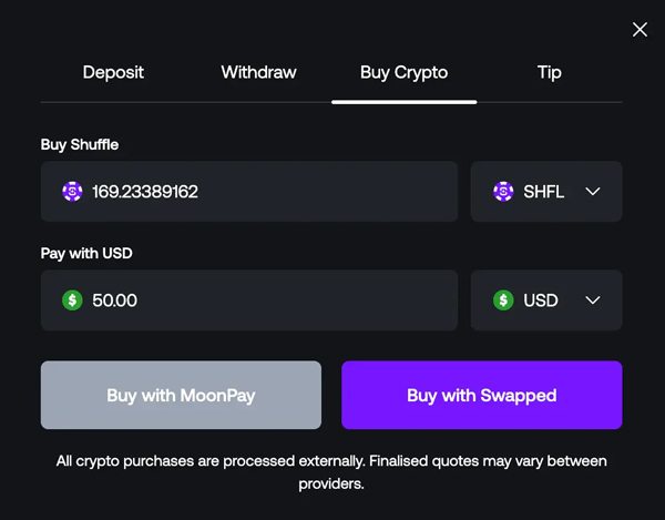 Buy crypto via Moonpay or Swapped.