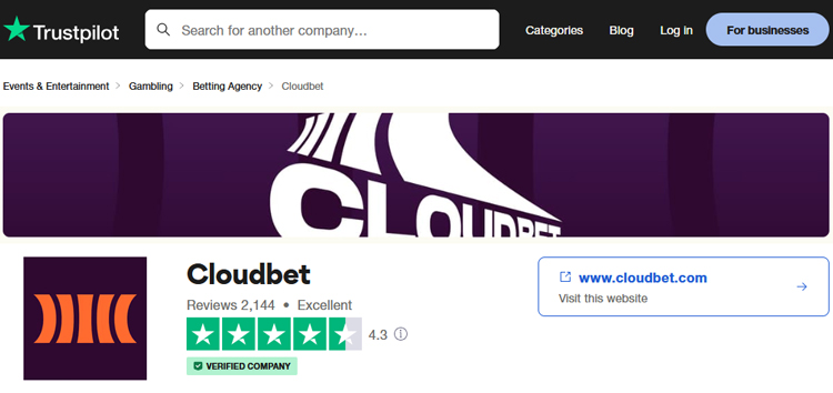 Cloudbet has such an excellent reputation that it scores 4.3 out of 5 on Trustpilot; a rare feat for an online operator.