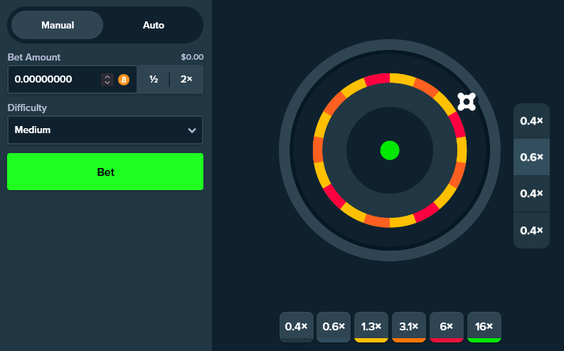 This is how the Darts game looks at Stake, with a simple and intuitive user interface.