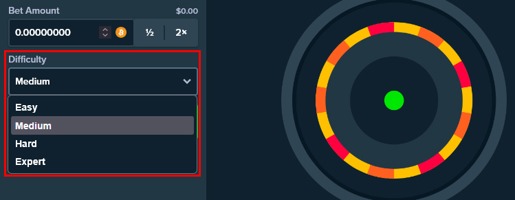 Choose the volatility of the game by adjusting the 'Difficulty' field.