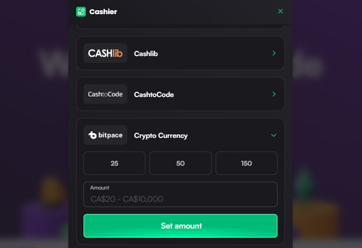 Crypto deposits are processed through Bitpace. They also come with the highest possible max limit of C$10,000.