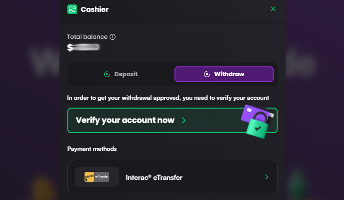 Before you can withdraw, you'll need to verify your account.