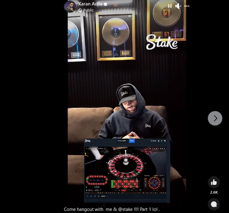 The Indian rap sensation unabashedly shared his live roulette gambling stream with his followers on his Facebook page.