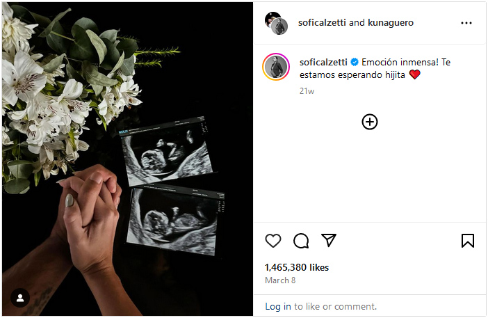 On her Instagram account Sofia Calzetti announced that they were expecting a daughter.