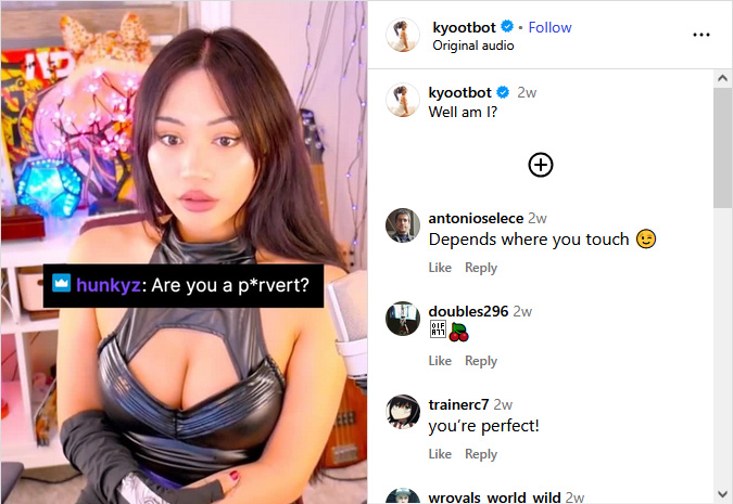 kyootbot definitely isn't shy, talking about her preferences for touching or being touched with fans.