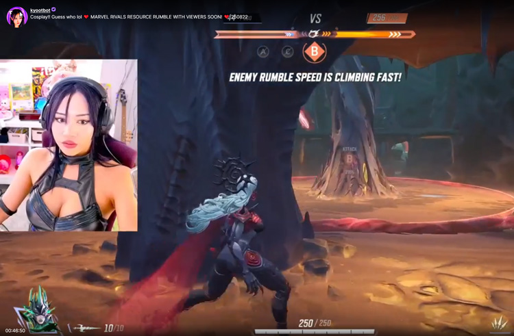 kyootbot is a big fan of the Marvel Rivals video game, regularly featuring her play in live sessions on Twitch.