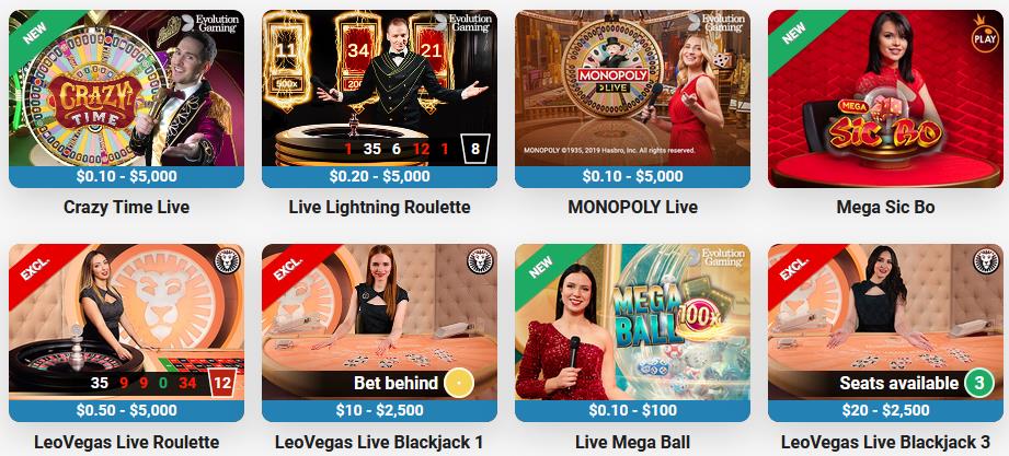 The popular Live Casino Tables at LeoVegas Casino