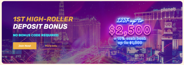 At Let's Lucky, High Rollers can claim a 1st deposit bonus of up to 2,500$