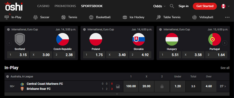 Screenshot shows Oshi sportsbook section