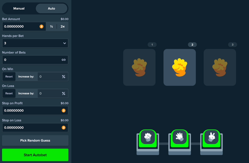 These are the fields you can set when playing Rock Paper Scissors in auto play mode.