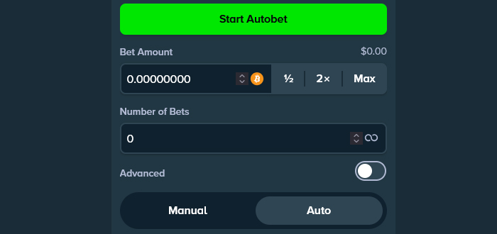 Set your number of bets and click 'Start Autobet' to launch play, for as many rounds in a row as you please.
