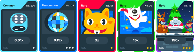 Cards from the Stake Packs game